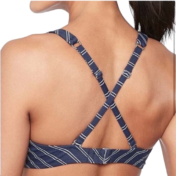 Athleta Piha navy white French stripe underwire bikini top sz 38 B/C bottom sz M - Picture 4 of 16